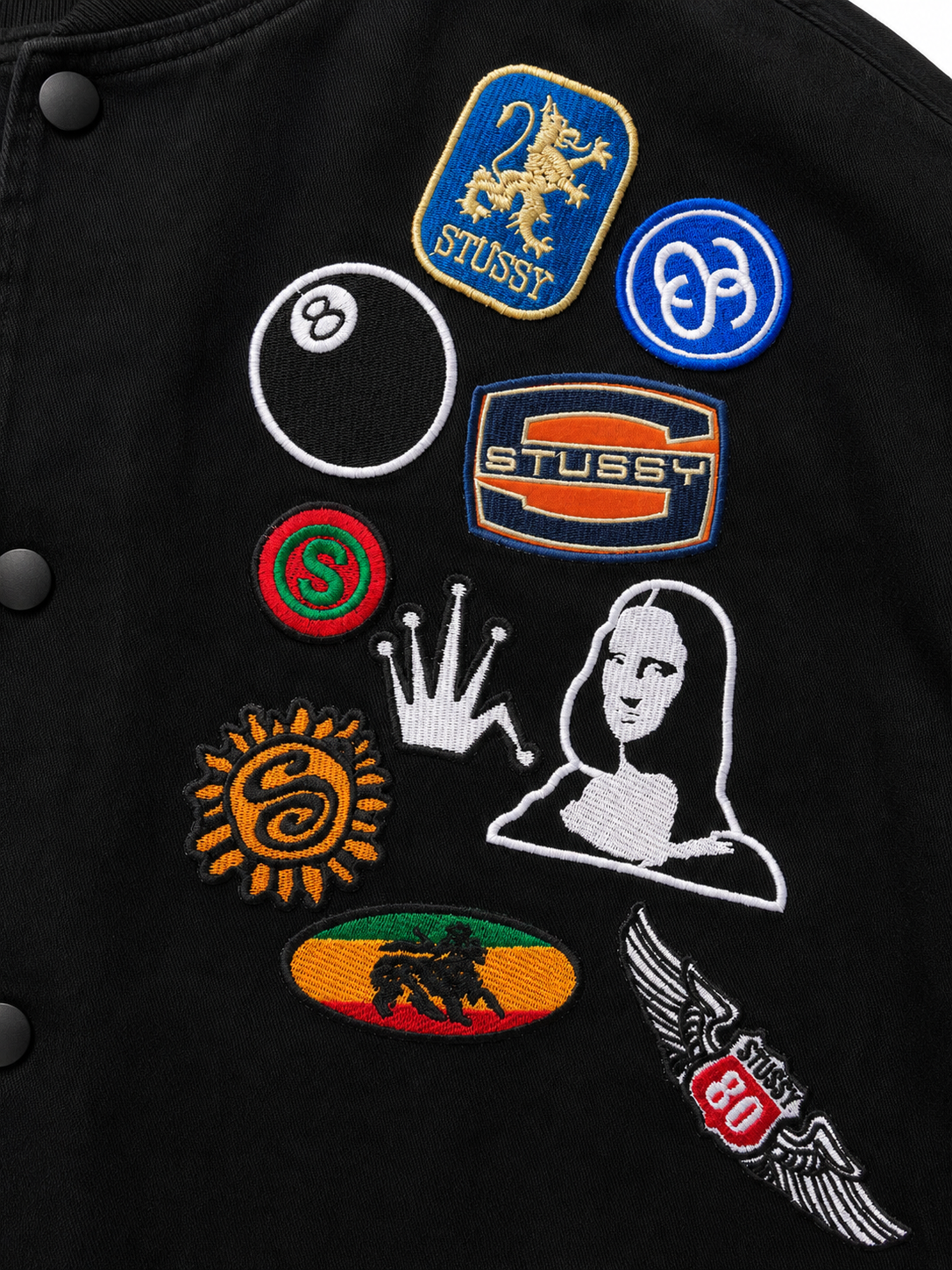 Stüssy Global Roots Souvenir Stadium Bomber Jacket | Black