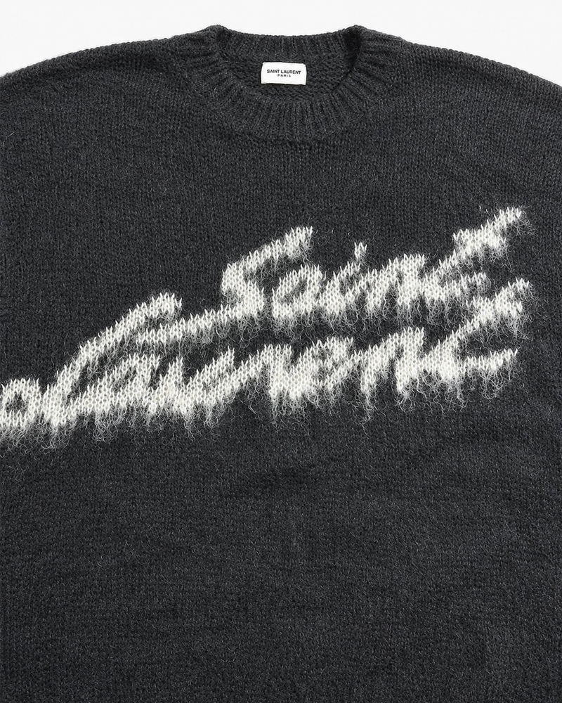 Saint Laurent Script Logo Mohair Sweater | Black / White