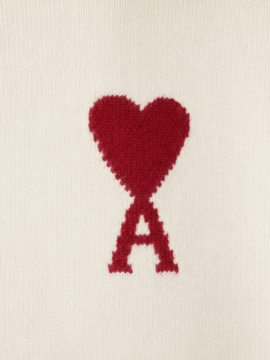 AMI Paris Natural Crewneck Wool Sweater with Ami de Coeur | Off White / Red