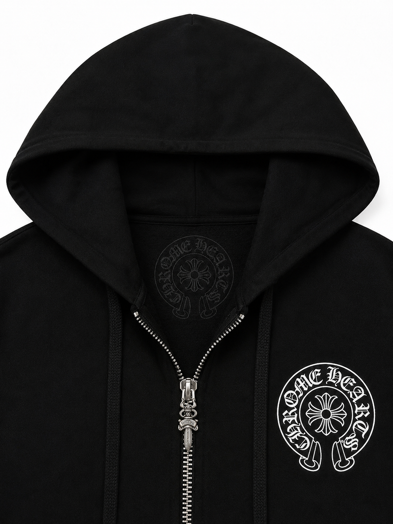 Chrome Hearts Manchester Exclusive Horseshoe Logo Zip-Up Hoodie | Black