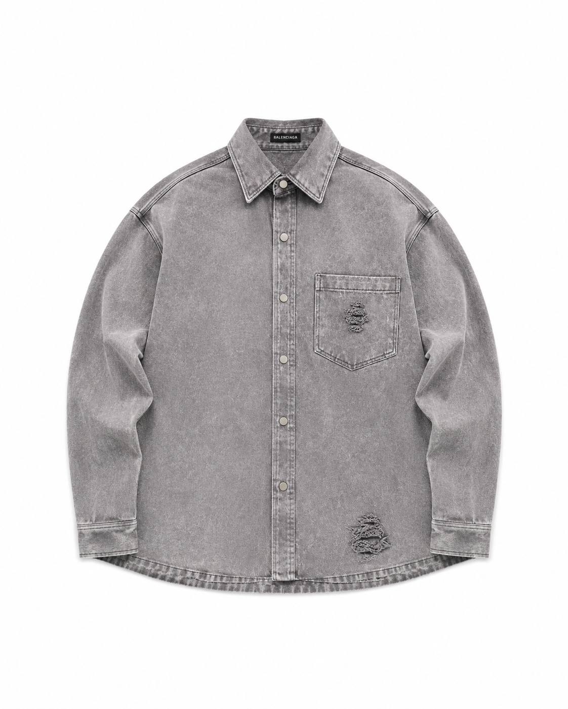 Balenciaga Logo Denim Overshirt | Washed Grey