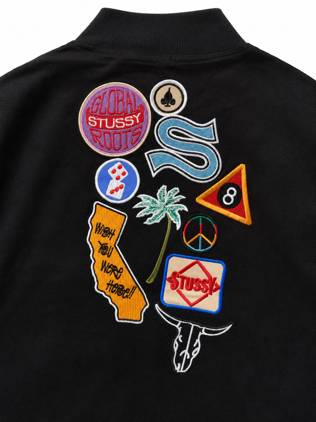 Stüssy Global Roots Souvenir Stadium Bomber Jacket | Black
