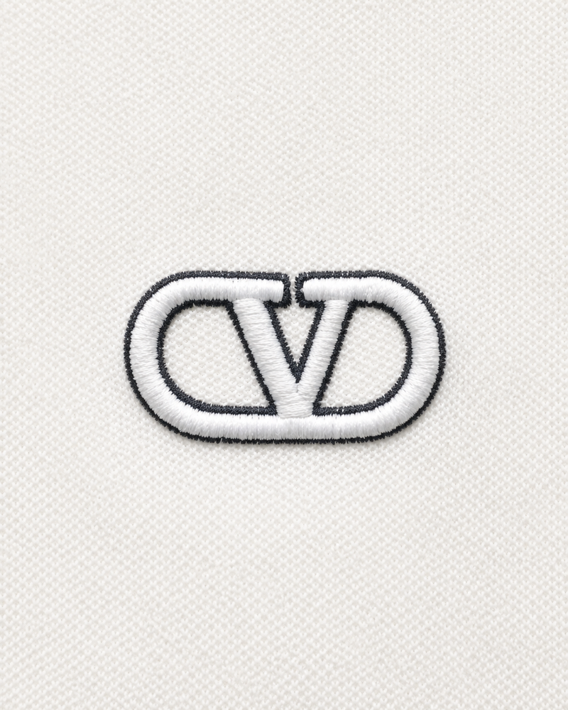 Valentino Cotton Piqué Polo Shirt With VLogo Signature Patch | White
