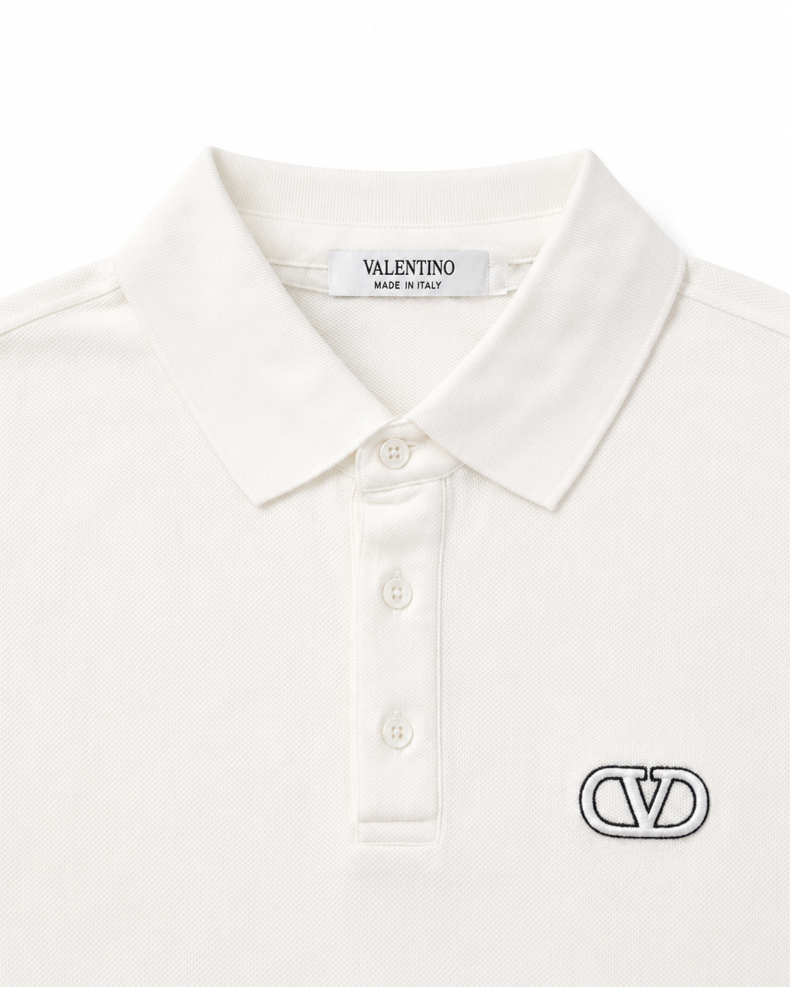 Valentino Cotton Piqué Polo Shirt With VLogo Signature Patch | White