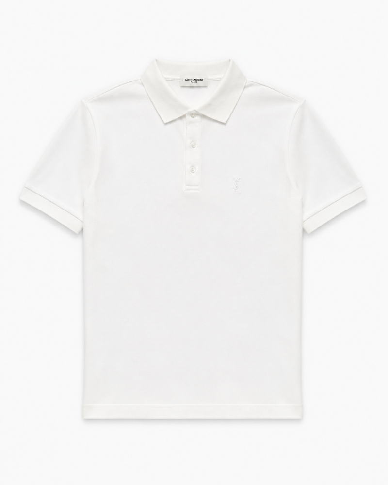Yves Saint Laurent Cassandre Polo Shirt in Piqué | White