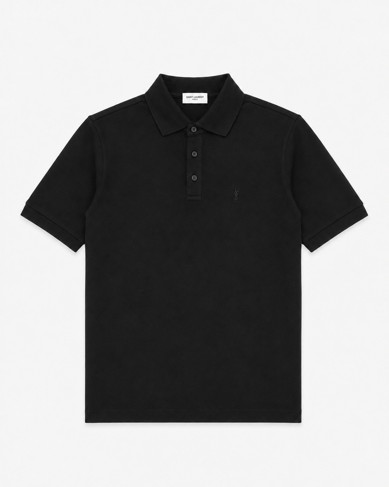 Yves Saint Laurent Cassandre Polo Shirt in Piqué | Black