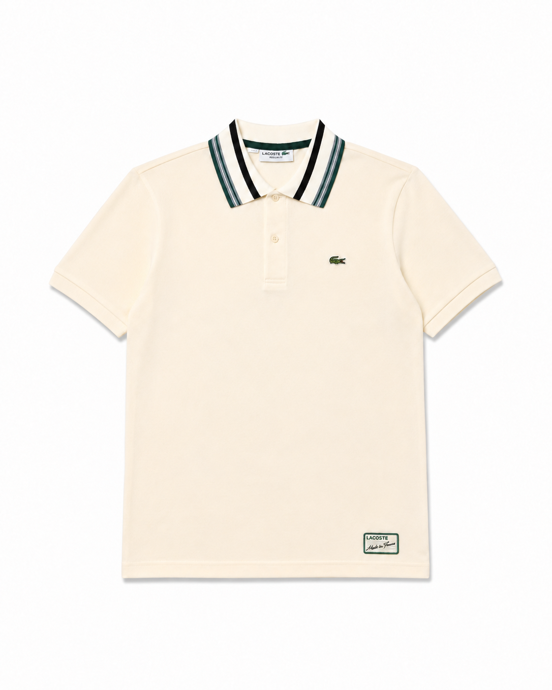 Lacoste Made In France Classic Fit Stripe Collar Polo – Off-White