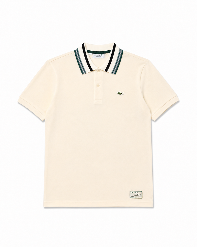 Lacoste Made In France Classic Fit Stripe Collar Polo – Off-White