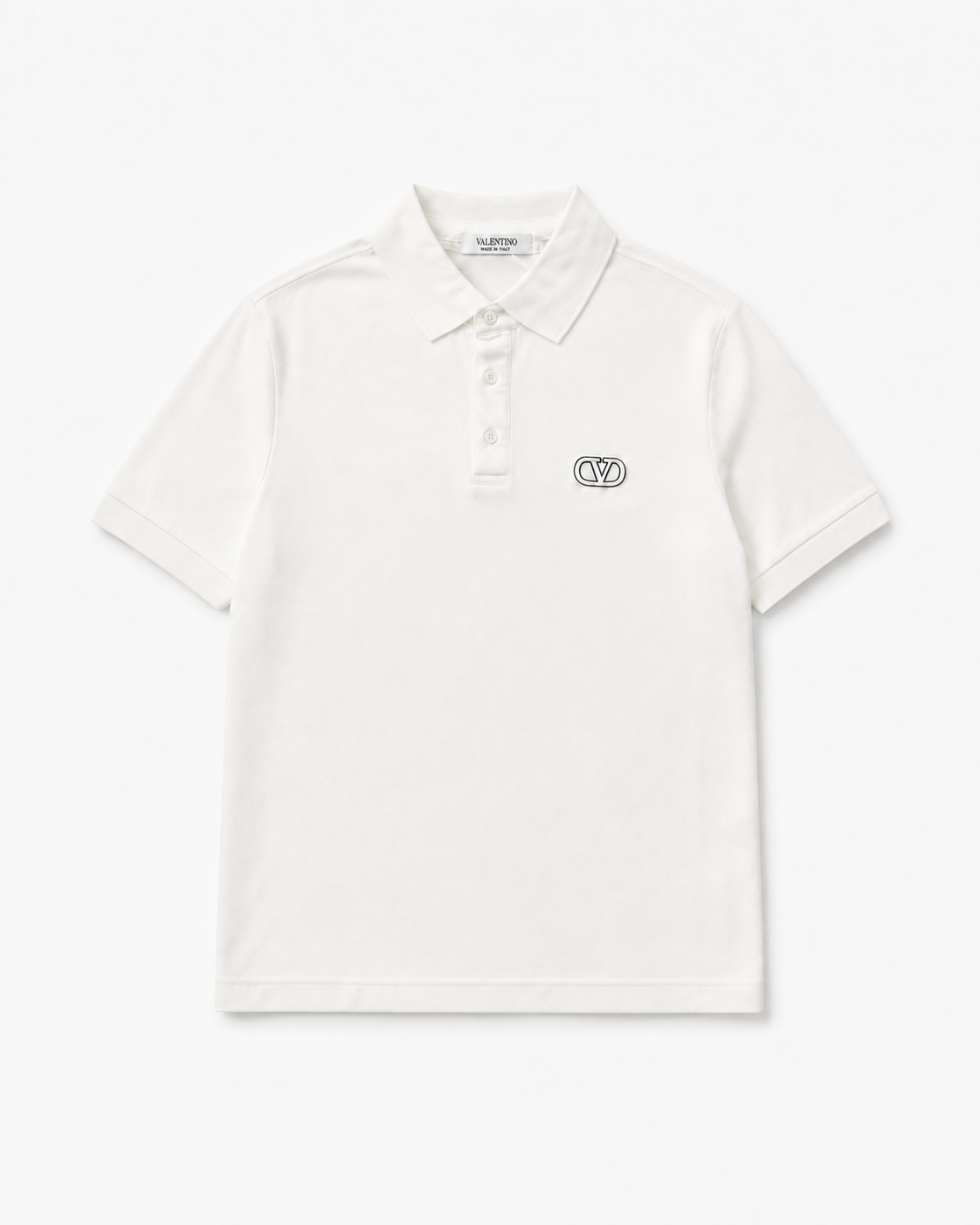 Valentino Cotton Piqué Polo Shirt With VLogo Signature Patch | White