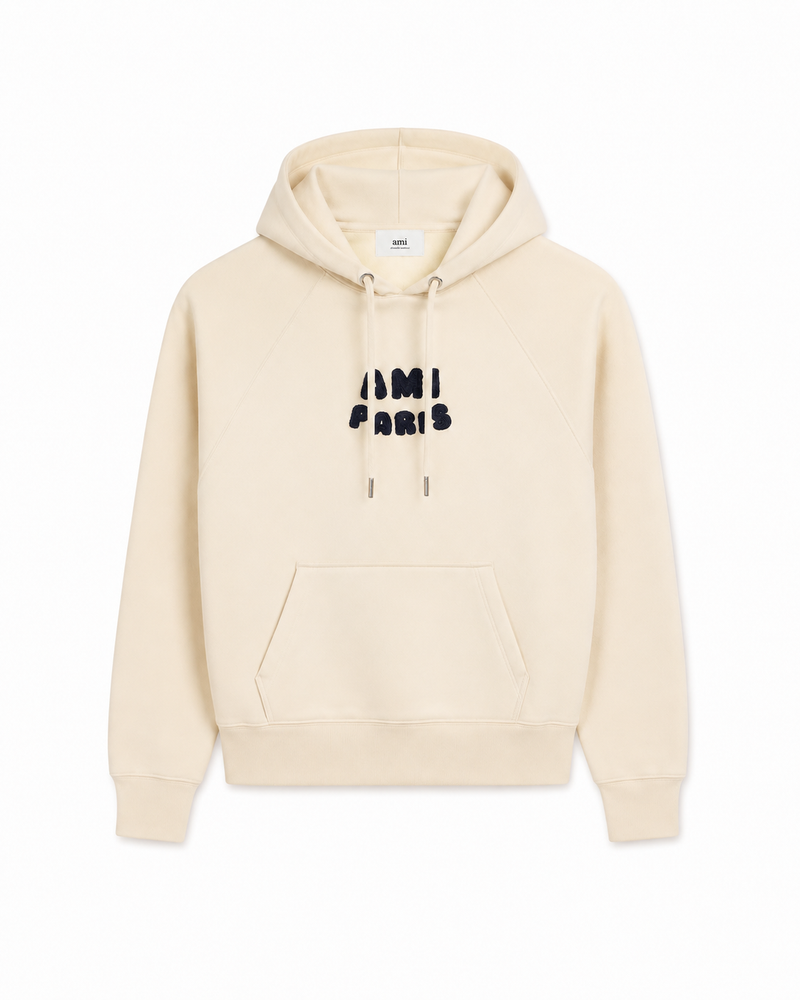 AMI Paris Patch Hoodie | White Cream