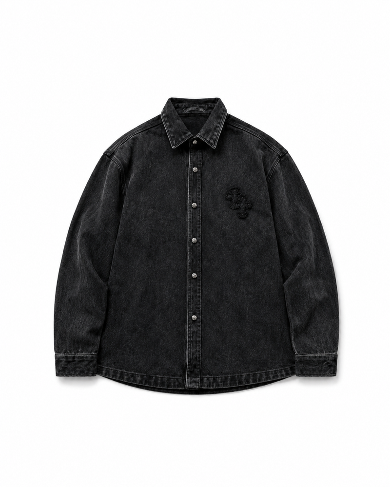 Chrome Hearts Hollywood Cross Denim Shirt | Black
