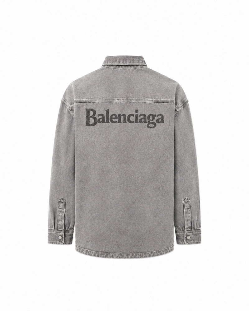 Balenciaga Logo Denim Overshirt | Washed Grey