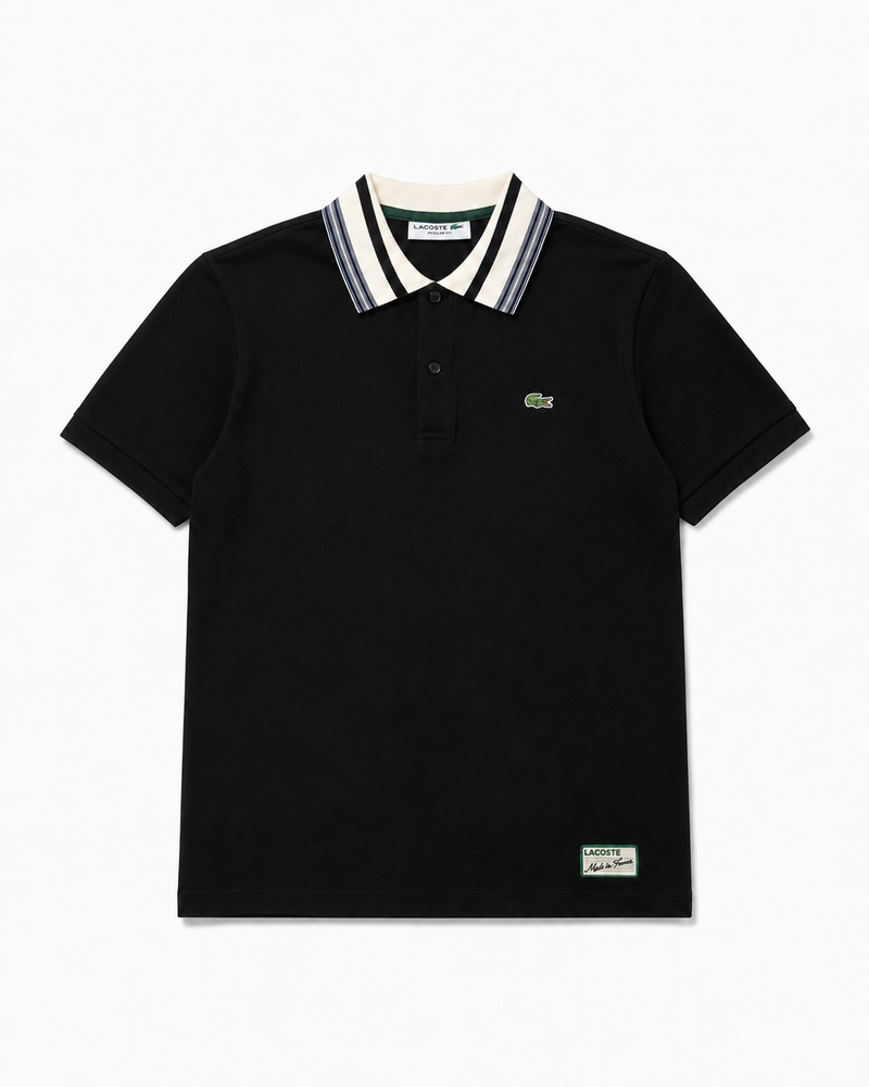 Lacoste Made In France Classic Fit Stripe Collar Polo – Black