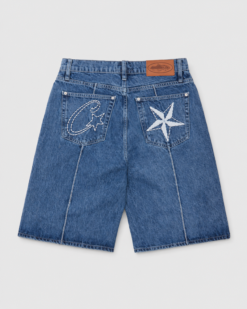 Corteiz star stitch denim shorts